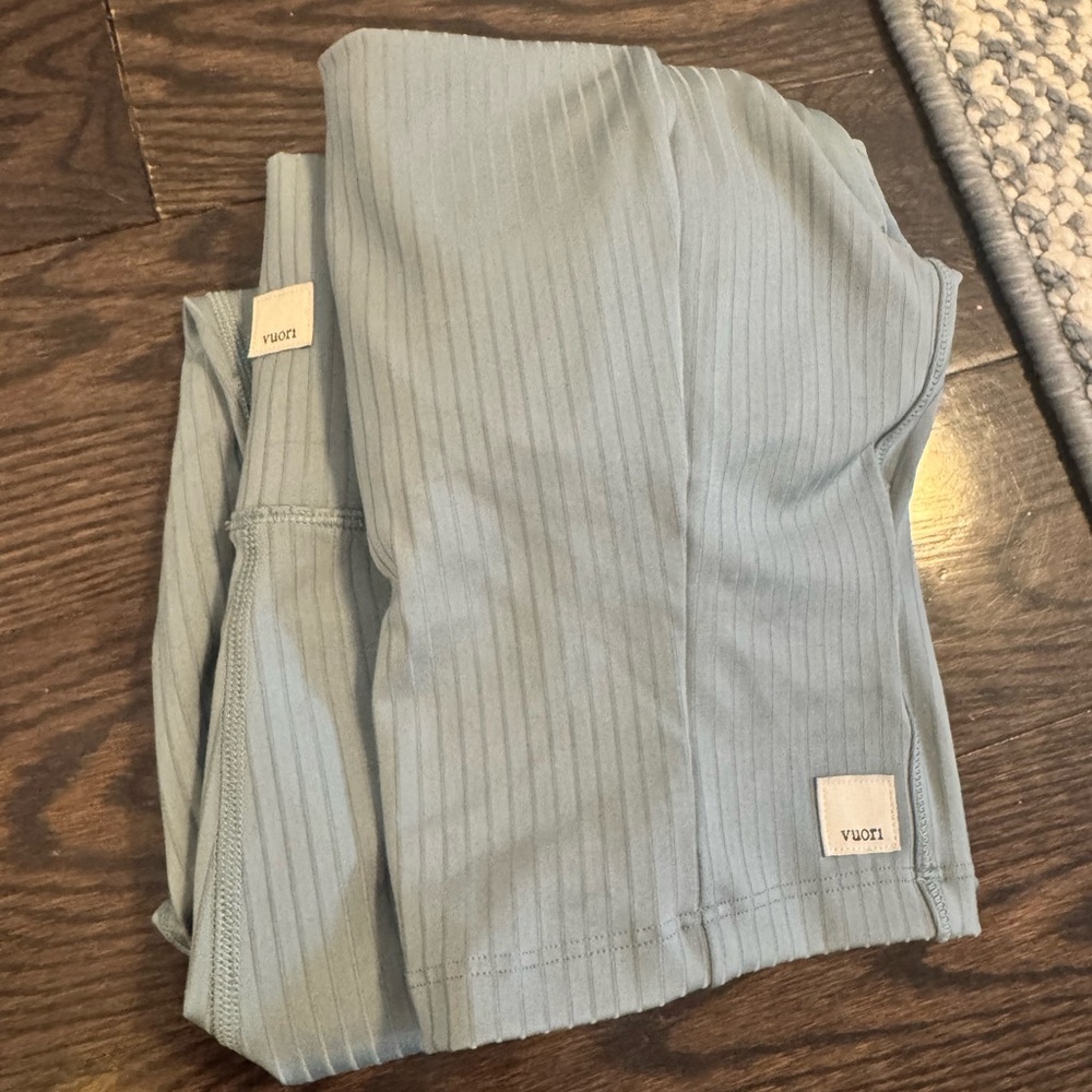 Vuori Ribbed High-Waist Leggings and Cropped Tank - Light Blue (worn once) - Picture 2 of 2